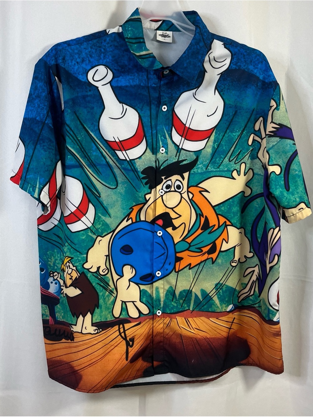 Flintstones Bowling Graphic Button-Down Shirt - Blue Multi